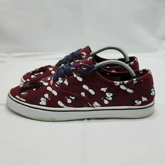 Disney Kid's Lace Up Mickey Mouse Allover Print Sneakers Burgundy Size 7 - Picture 4 of 9